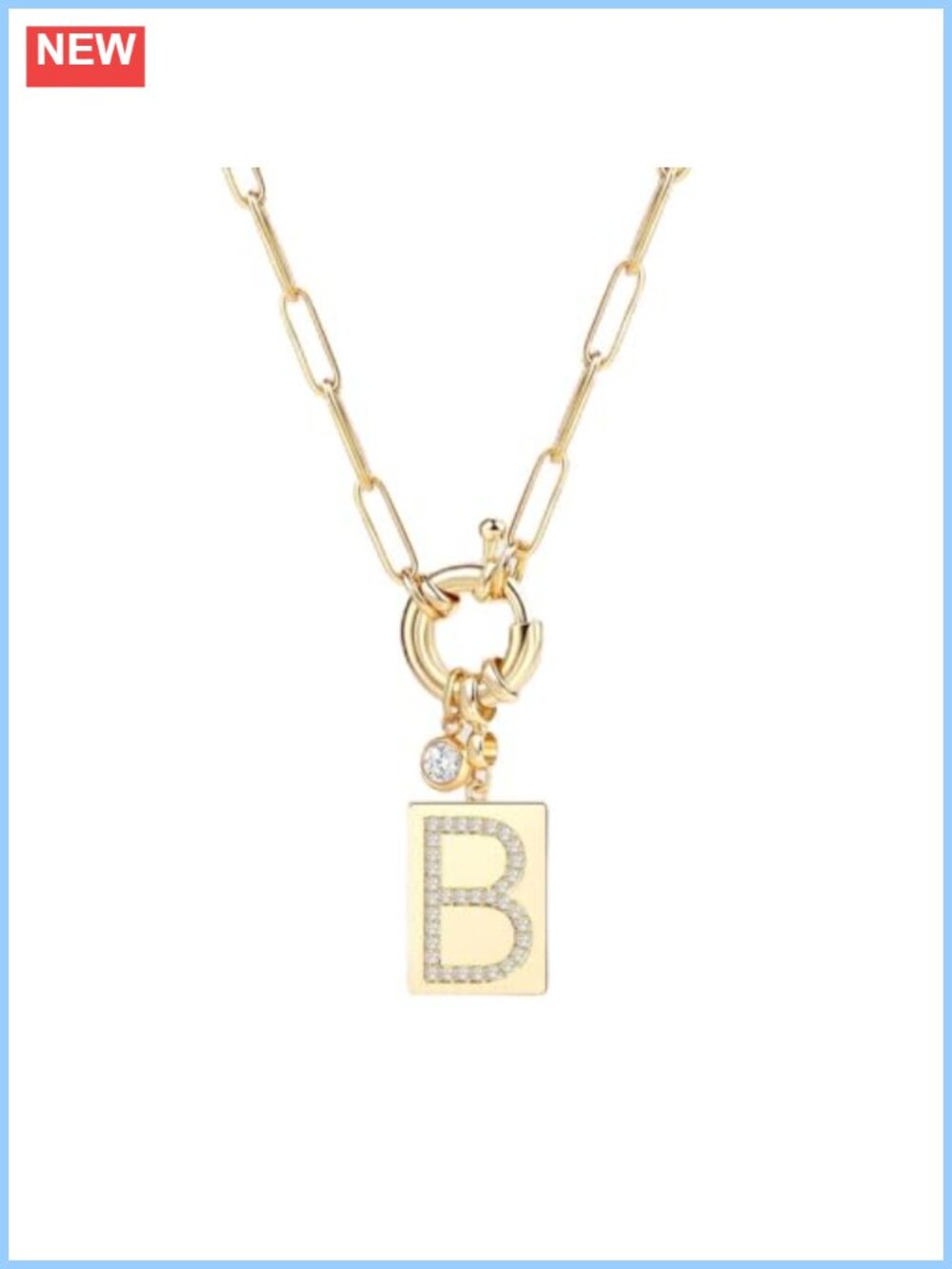 18K Gold Plated Initial Necklace Pendant with Cubic Zirconia 24 Inch Chain